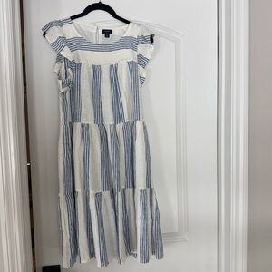 J Crew Women Linen-blend Striped Mini Dress Blue & White Size 4